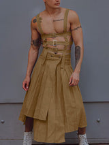 Mens Metal Buckle Irregular Hem Overall Skirt SKUK15242