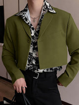 Men's Solid Color Textured Cropped Long Sleeve Blazer SKUL45151
