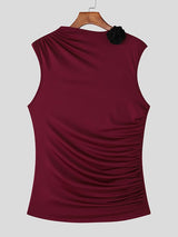 Men's 3D Floral Patchwork Pleated Knit Tank SKUL48644