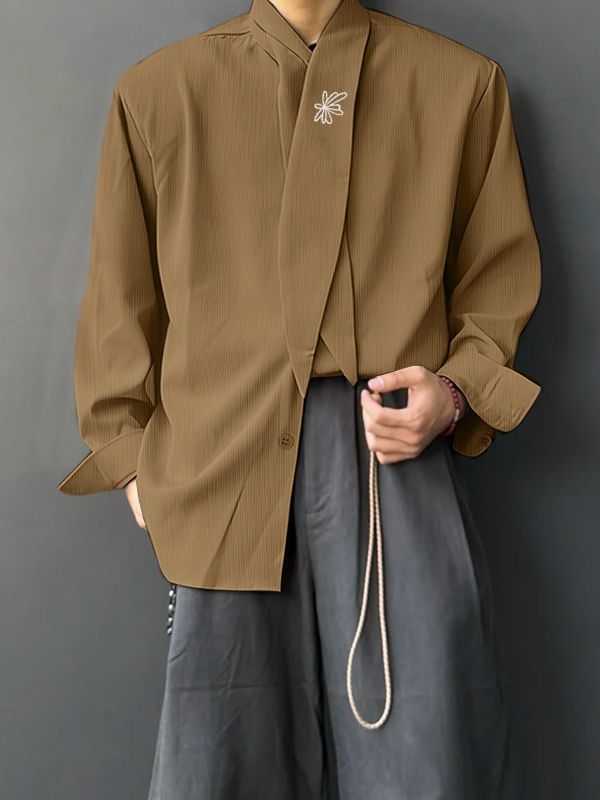 Men's Deconstructed Embroidered Tie Long Sleeve Shirt SKUL45405