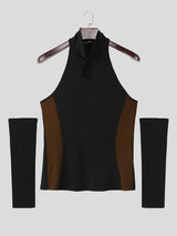 Men's Cut-Out Contrast Color Long Sleeve T-shirt SKUL53185