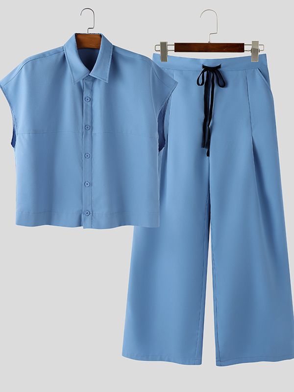 Men's Solid Color Casual Two Piece Outfit SKUL46013