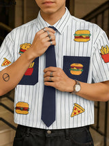 Men's Fun Print Color Block Striped Short Sleeve Shirt SKUL35037