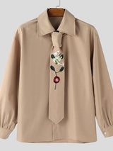 Men's Embroidered Tie Long Sleeve Shirt SKUL44951