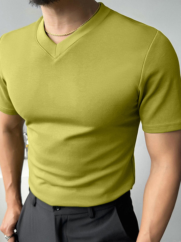 Mens Solid V-Neck Casual Short Sleeve T-Shirt SKUK60302