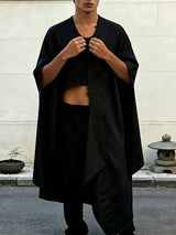 Men's Avant-Garde Asymmetrical Cropped High-Low Button-Up Cape Shirt SKUL64275