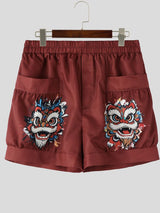 Men's Vintage Modern Chinese Lion Dance Graphic 3D Pocket Loose Cargo Short SKUL63709