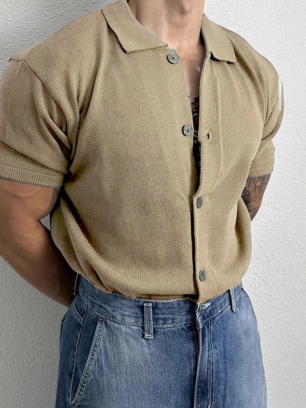 Mens Solid Rib-Knit Short Sleeve Shirt SKUK16996