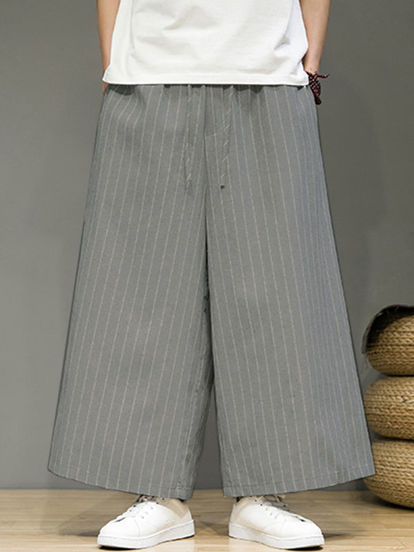 Mens Striped Wide Leg Drawstring Waist Pants SKUK32523