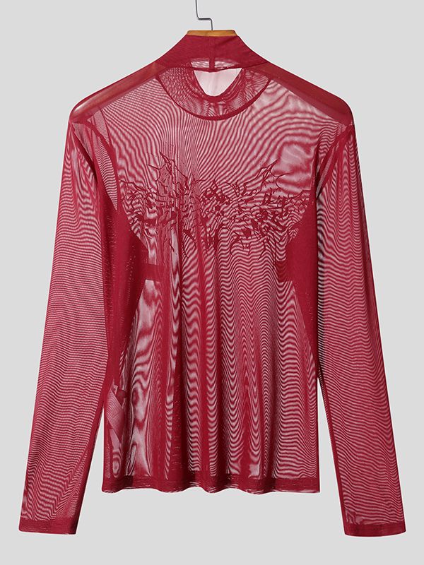Men's Dark Style Print Sheer Long Sleeve T-shirt SKUL50521