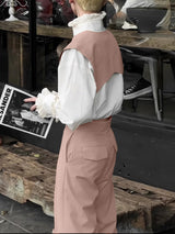 Men's Solid V Neck Vest Two Pieces Outfit SKUL31919