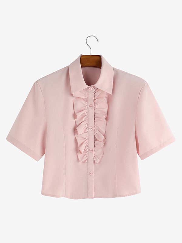 Men's Ruffle Cropped Short Sleeve Shirt SKUL55200