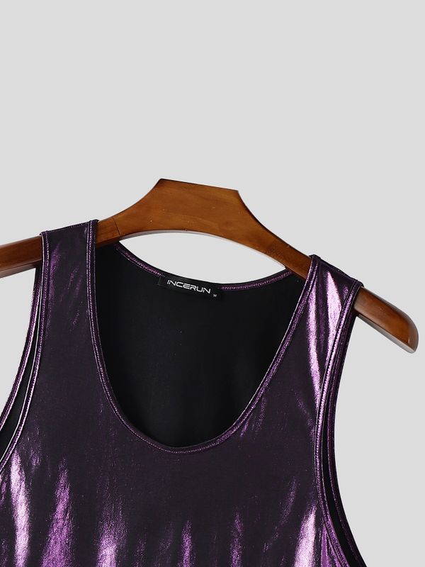 Men's Y2K Retro Metallic Shimmer Crushed Two Pieces Outfit SKUL56610