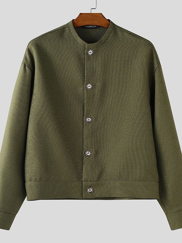 Men's Textured Cropped Stand Collar Long Sleeve Jacket SKUL37282