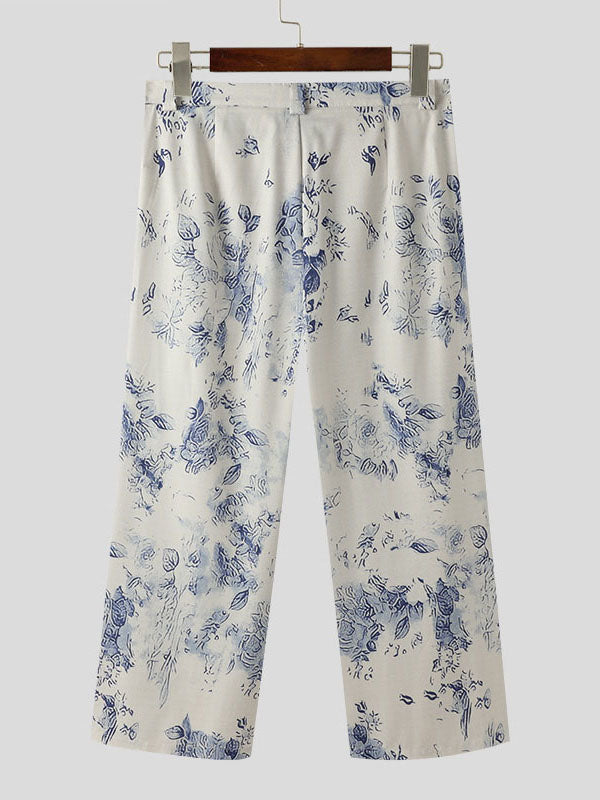 Mens Floral Print Casual Wide-Legged Pants SKUK56408