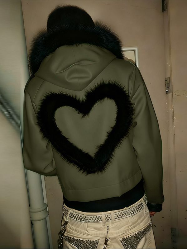 Men's Heart Shaped Plush Patchwork Long Sleeve Jacket SKUL42264