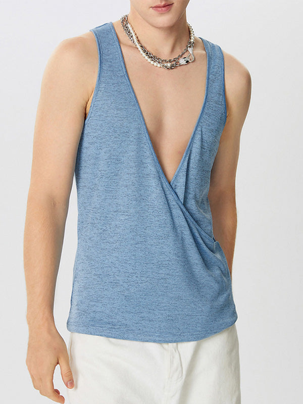 Mens Deconstructed Cross Solid Color Tank SKUK68468