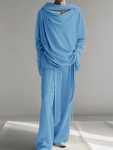 Men's Solid Color Ribbon Cowl Neck Two Pieces Outfit SKUL41313