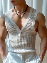 Mens Solid Mesh See Through V-Neck Vest  SKUK62930