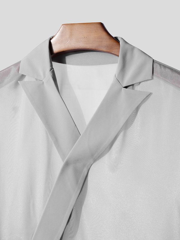 Men's Avant-Garde New Chinese Style Semi-Sheer Overlap Shirt SKUL58866