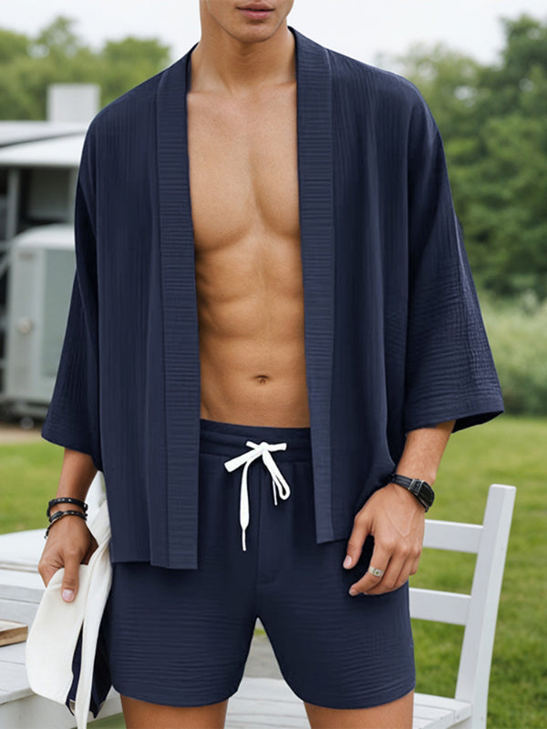 Mens Solid Color Minimalist Ruched Two Pieces Outfit SKUL13055