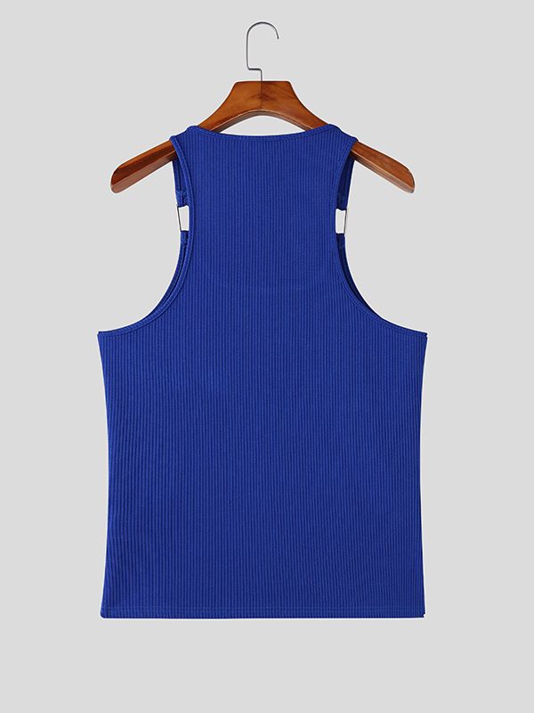 Men's Solid Color Textured Knit Casual Tank SKUL51838
