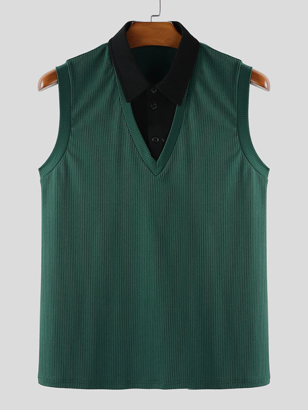 Men's Fake Two Piece Colorblock Knit Tank SKUL20882