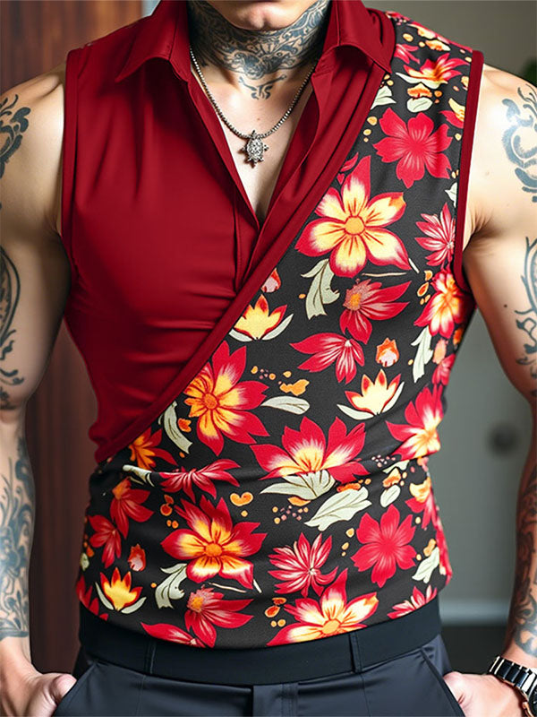 Mens Floral Print Contrast Color Sleeveless Shirt SKUL18004