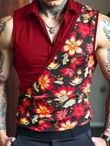 Mens Floral Print Contrast Color Sleeveless Shirt SKUL18004