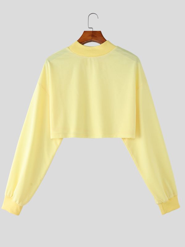 Men's Solid Color Deconstructed Cropped Long Sleeve Sweatshirt SKUL51813