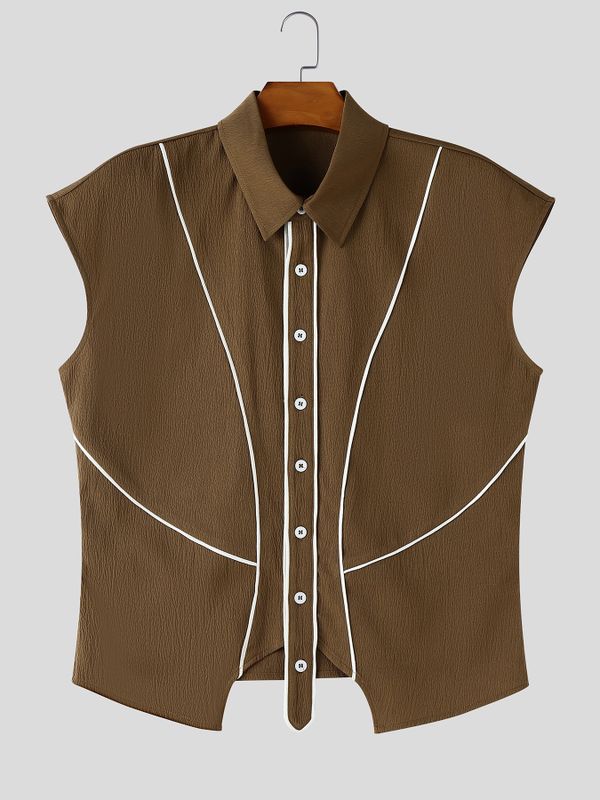 Men's Avant-Garde Contrast Piping Tailored Slim Fit Sleeveless Shirt SKUL75608