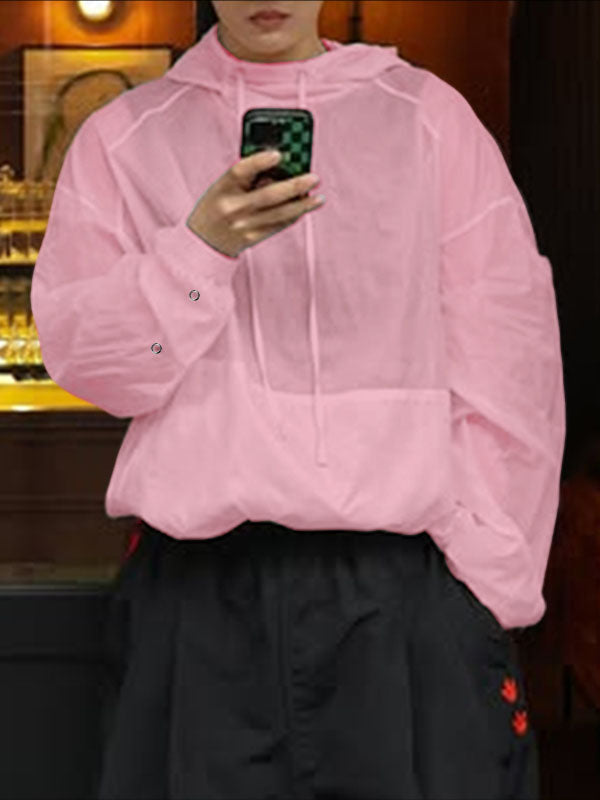 Men's Solid Sheer Long Sleeve Hooded Sweatshirt SKUL28415