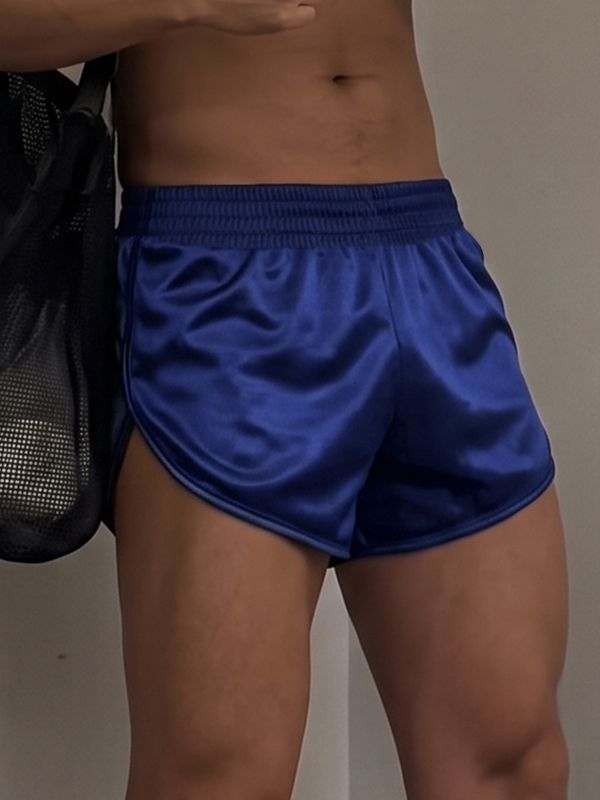 Men's Retro Sporty Beach Jogging Fluid Luster Curved Hem Running Short SKUL84065