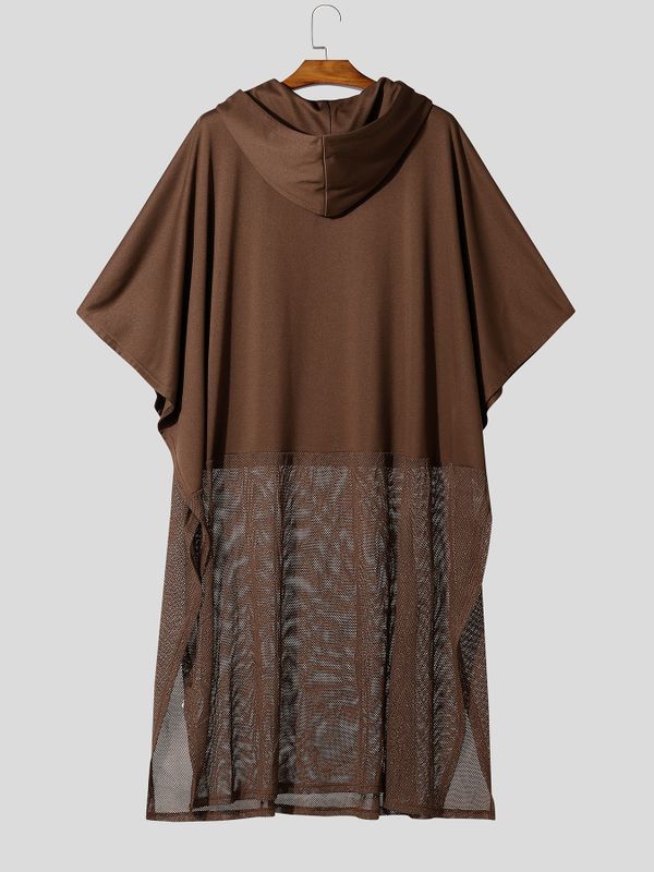 Men's Avant-Garde Darkwear Nightclub Party Sheer Mesh Patchwork Cape Cloak SKUL84578