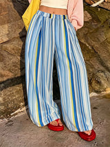Men's Vibrant Summer Palette Rainbow Vertical Stripe Pleated Balloon Wide Leg Pant SKUL70359