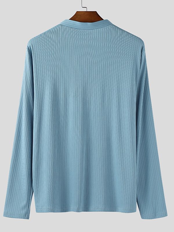 Men's Solid Color Textured Long Sleeve T-Shirt SKUL37696