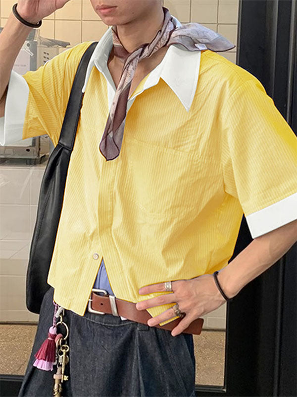 Men's Striped Color Block Short Sleeve Shirt SKUL23655