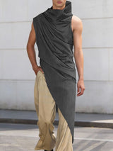 Men's Avant-Garde Asymmetrical High Neck Draped Longline Tank SKUL58665