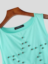Men's Avant-Garde Y2K Lace-Up Studded Star Cropped Fitted Muscle Tank SKUL63068
