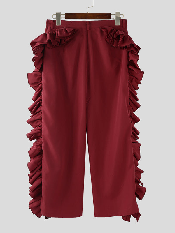Men's Ruffle Trim Patchwork Casual Pant SKUL22568
