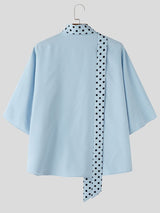 Men's Avant-Garde Minimalist Wide Sleeve Polka Dot Scarf Button-Up Shirt SKUL69365
