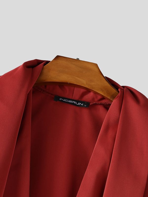 Men's Solid Color Shawl Fake Two Piece Shirt SKUL36584