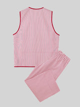 Men's Lace Up Patchwork Striped Two Pieces Outfit SKUL45397