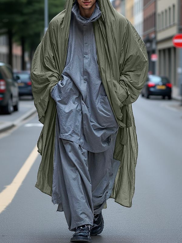 Men's Solid Hooded Loose Long Sleeve Cardigan SKUL32841