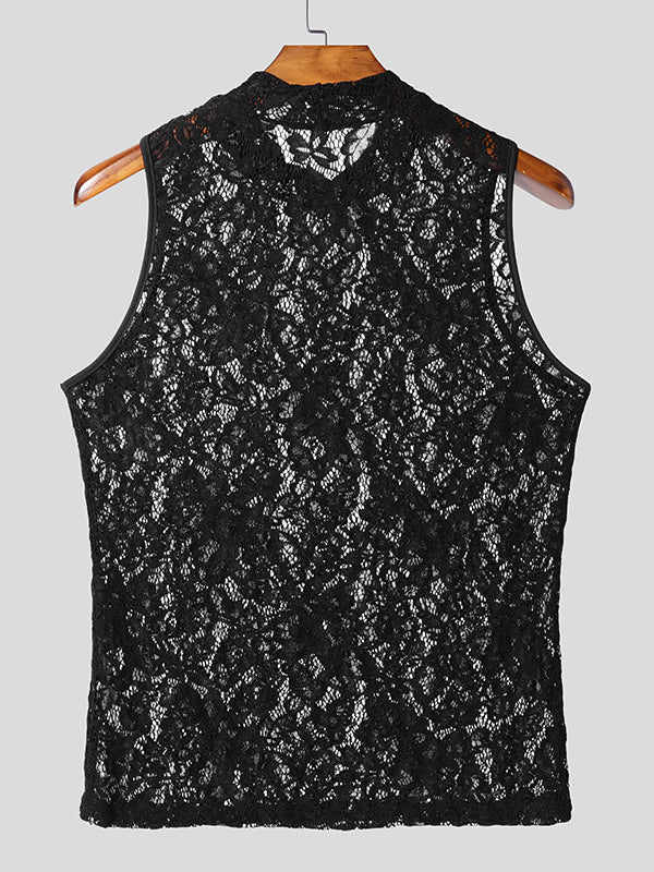 Mens Sheer Lace Mock Neck Tank SKUL05484