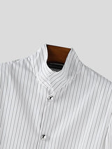 Men's Striped Long Hem Large Button Long Sleeve Blazer SKUL37513