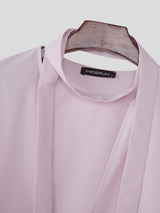 Men's Ribbon Deep V Neck Long Sleeve Shirt SKUL46568