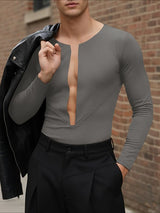 Men's Cutout V Neck Long Sleeve T-shirt SKUL45196