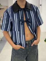 Men's Striped Contrast Tie Short Sleeve Shirt SKUL51947