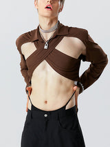 Mens Cross Cutout Long Sleeve Crop Top SKUK19507